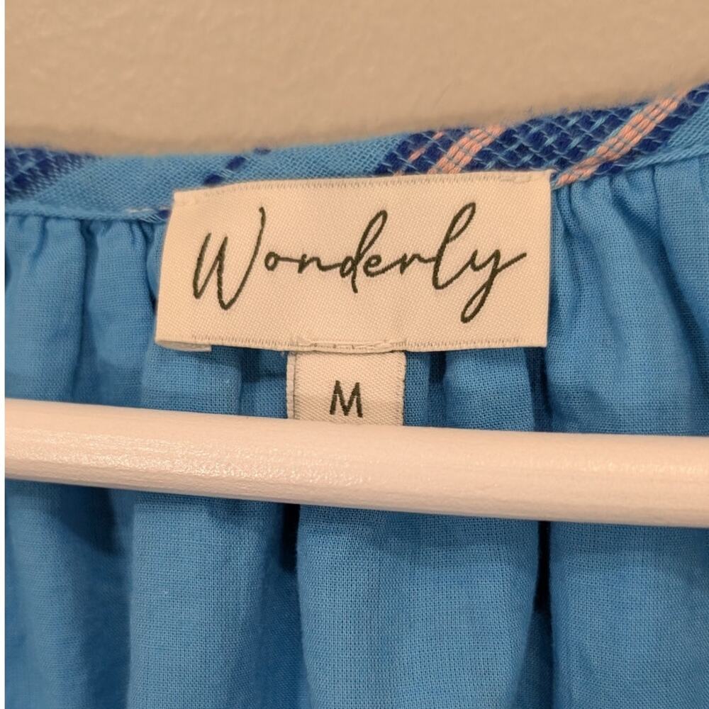 Wonderly Dress Split Neck Mini Cotton Brunch Breezy Coastal Boho Chic - Size M - Picture 5 of 6